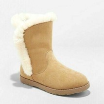 Cat &amp; Jack Big Girls Tan Brown Microsuede Hadlee Faux Shearling Fur Winter Boots - £11.95 GBP