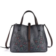 Vintage Embossed Flower Leather Female Handbag Women Shoulder Bag Hand-colored L - £134.95 GBP