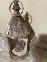 Large Rustic Candle Lantern with led candle in distressed tin image 3