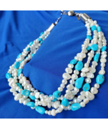 NATIVE American Artie Yellowhorse Turquoise Pearl Sterling 5 Strend Neck... - €2.377,46 EUR