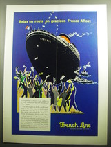 1958 French Line Cruise Ad - art by Bernard Villemot - Relax en route - £14.53 GBP