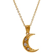 Yhpup Romantic Moon Zircon CZ Pendant Necklace Golden Jewelry 316 Stainless Stee - £13.10 GBP