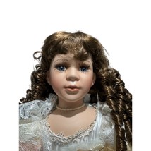 Vintage Royal Cathay Collection Porcelain Doll Brown Curly Hair 20 inch - £20.37 GBP