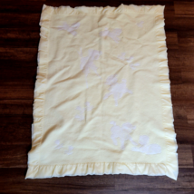 Vintage Baby Blanket White Yellow Thick Cotton Flannel Nylon Trim Lamb Dog Bear - £47.46 GBP