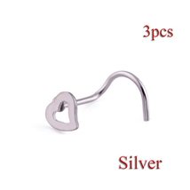 3/5pcs New Hollow Heart Sexy Stainless Steel Body Jewelry Nostril Hoop Nose Ring - £7.10 GBP+