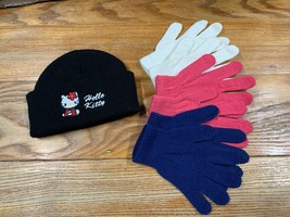 Children&#39;s Hello Kitty Winter Hat Beanie &amp; 3 Pairs of Gloves All Gloves ... - $5.83