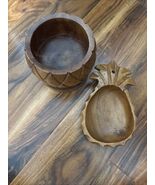 Vintage MCM Wood Pineapple Trinket Holder Decorative 2 Pieces - $29.70