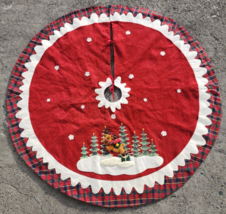 Dan Dee Collectors Choice Christmas Reindeer Tree Skirt Red Plaid 52&quot; Di... - $75.72