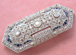 Antique Art Deco .93 Ctw Diamond Sapphire Platinum 2+&quot; Statement Pin Brooch 1930 - £2,315.09 GBP