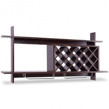 Wall Mount Wine Rack with Glass Holder & Storage Shelf-Walnut - Color: Walnut - $160.99