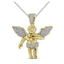 Authenticity Guarantee 
10k Yellow Gold Men Diamond Angel Pendant 3D Guardian... - £548.73 GBP