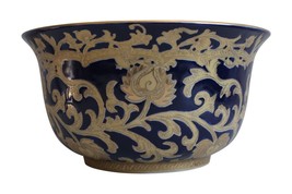 Beautiful Navy and Gold Porcelain Tapestry Pattern Bowl 10&quot; Diameter - $89.10