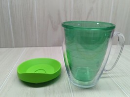 Tervis Clear &amp; Colorful Insulated Tumbler 16oz Mug green w/ lime green lid - £12.25 GBP