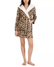 Womens Short Sherpa Hooded Robe Taupe Leopard Print Size XS/S JENNI $69 - NWT - £14.46 GBP