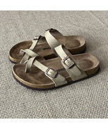 Cushionaire Luna Comfort Slip On Sandals Cork Footbed Buckle Size 7M Taupe - $19.79