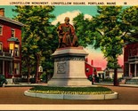 Longfellow Square Monument Portland  Maine ME 1940  Linen Postcard - $3.91
