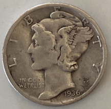 1936-D Mercury Silver Dime. - $4.75