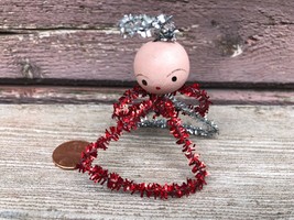 Vintage Japan Christmas Pipe Cleaner Angel Sm. Figure Red &amp; Silver Halo  - £7.74 GBP