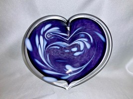 Glass Eye Studio Affection Purple Heart Paperweight Trinket Dish 730  - £33.57 GBP