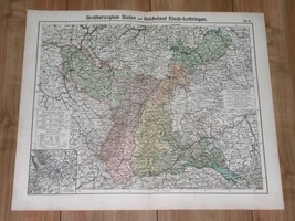 1905 Antique Map Of German Lorraine Alsace Strasbourg Metz France Baden Germany - $26.42