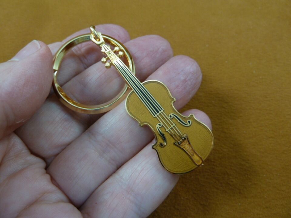 (M-14-A) tan STRADIVARIUS violin KEY CHAIN 24k gold plate JEWELRY I love... - $21.41