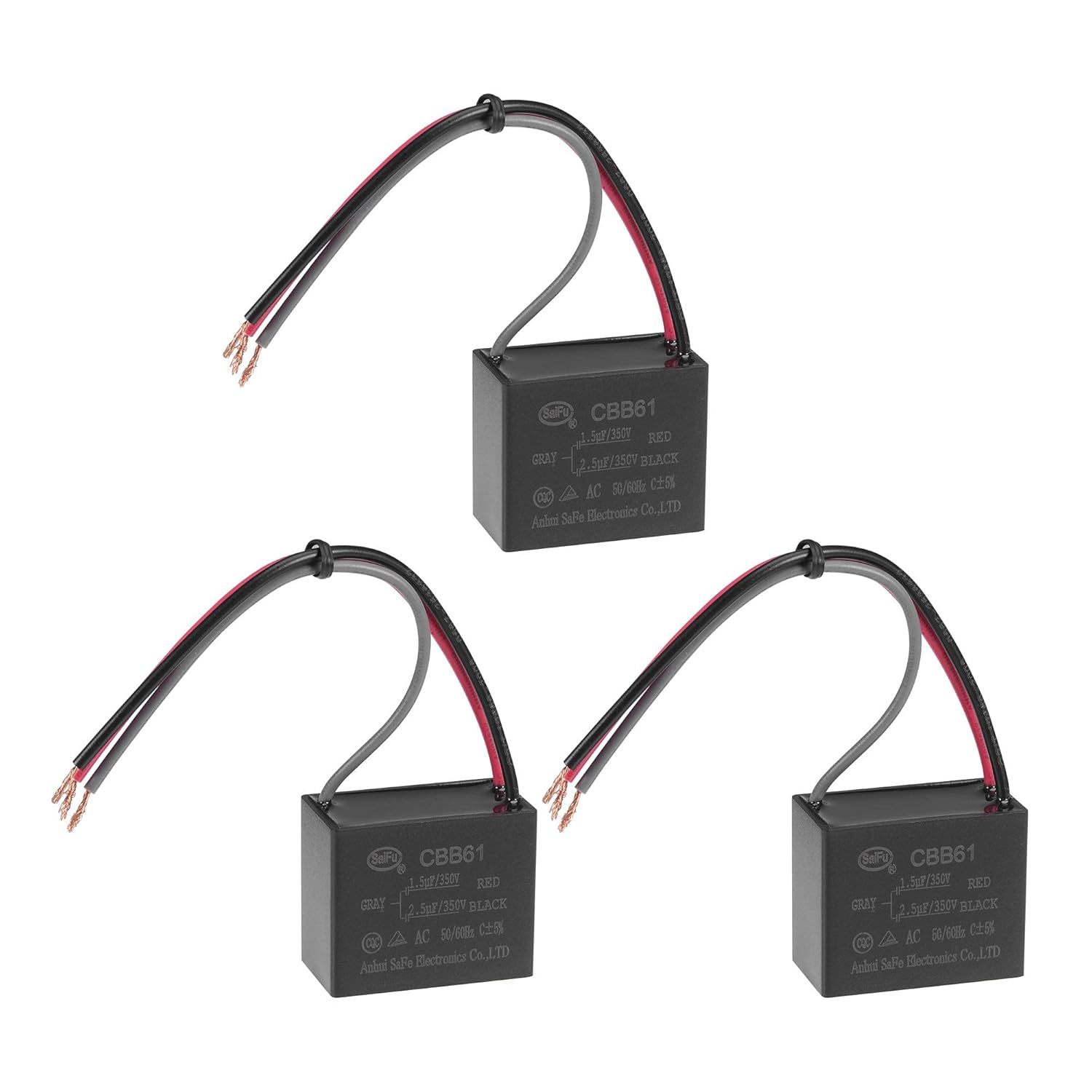 Uxcell Ceiling Fan Capacitor Cbb61 1.5/2.5Uf 350V Ac 3 Wires Metallized - $32.97