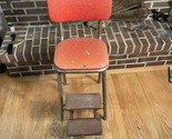 Vtg Red MCM Mid Century Modern Chrome &amp; Vinyl Kitchen Step Chair *sold A... - $63.00