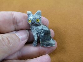 (Y-CAT-52) Gray KITTY CAT gemstone love cats SOAPSTONE figurine PERU sta... - $8.99