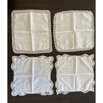 Crocheted Lace Edged Vintage Hankerchieves Set Of 4 - $12.86