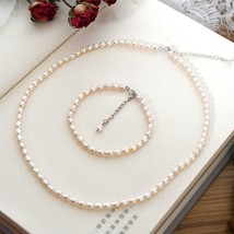 3-4mm Natural Freshwater Pearl Bridal Jewelry Sets for Women Wedding 925 Sterlin - £40.81 GBP