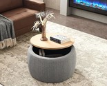 2 In 1 Round Storage Ottoman,Work As End Table And Ottoman,Dark Grey - $243.99