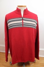 Eddie Bauer 2XL Red Gray Stripe Knit Wool Blend Mock Neck 1/4 Zip Sweater - £21.53 GBP