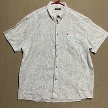 Southern Marsh Button Shirt Men&#39;s XL Flamingo Leaves Short Sleeve Linen ... - £22.22 GBP