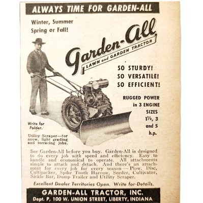 1947 Garden All Tractors All Seasons Plow Advertisement Vintage Agricult... - $19.99
