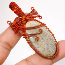 Fossil Coral Gemstone Gift Wire Wrapped Handcrafted Pendant Copper 2.90" SA 1490 - £3.98 GBP