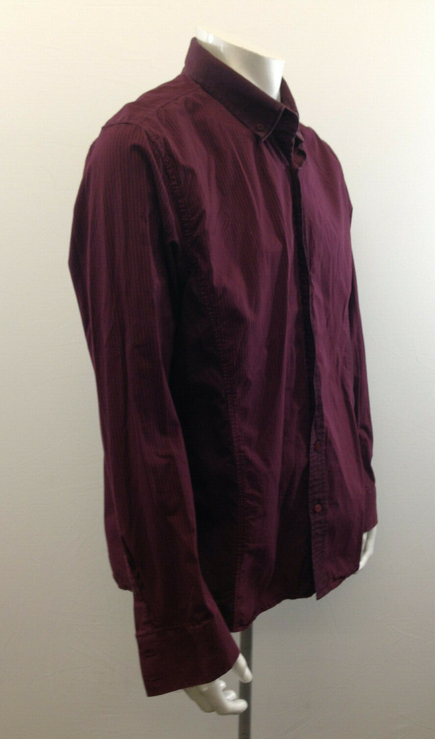Guess Men&#39;s XXL Burgundy Red Striped  Cotton Long  Sleeve   Casual Shirt - $7.92