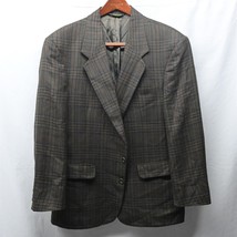 Vtg 90s Fits 42R Brown Plaid Wool 2 Button Blazer Jacket Sport Coat - $34.36