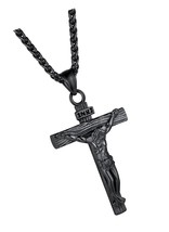 Men Cross Necklace Christian Crucifix Jewelry Jesus - £23.24 GBP