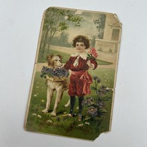 Postcard Valentine’s Day Greetings Boy Dog Flowers Germany 1908 Posted E... - £3.74 GBP