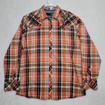 Roar Signature Shirt Mens XXL Embroidered Orange Plaid Long Sleeve Button Up  - $29.87