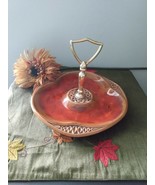 Vintage Mid-Century Cal Org USA Orange &amp; Brown Glaze Nut/Candy Dish #746 - £11.76 GBP