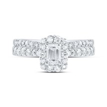 1 Cttw Emerald Diamond Halo Bridal Wedding Ring Band Set 14k White Gold - £1,395.46 GBP