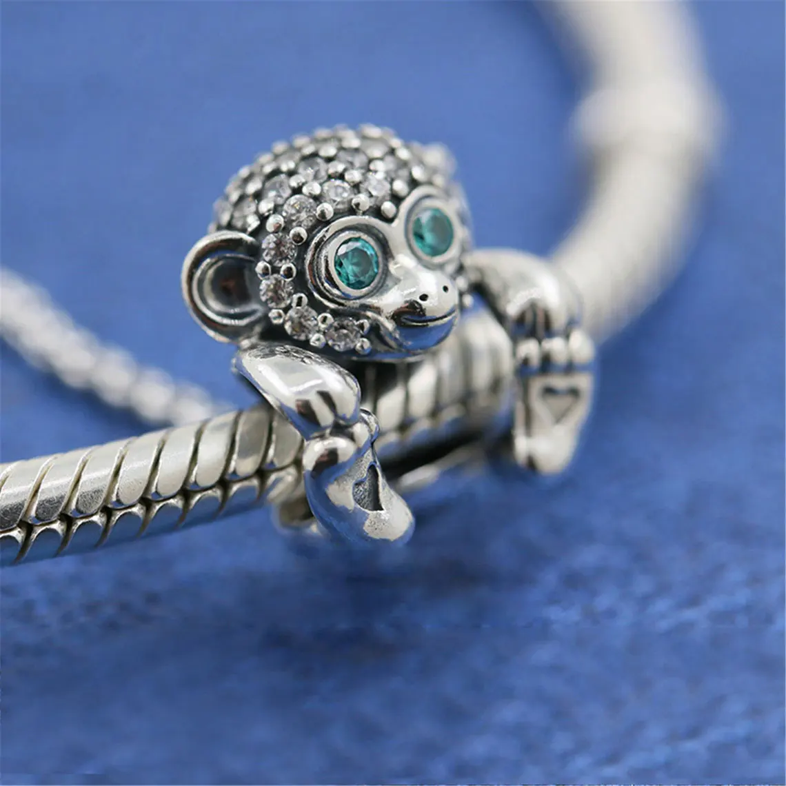 2019 Release Sterling Silver Sparkling Monkey Dangle Charm Fit Moments Bracelet Item image 3
