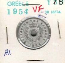 Greece 10 Lepta, 1954, Aluminum, KM78 - $3.00