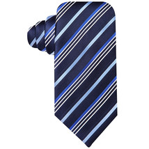 GEOFFREY BEENE Navy Blue White Satin Stripe Textured Polyester Silk Blend Tie - £15.04 GBP