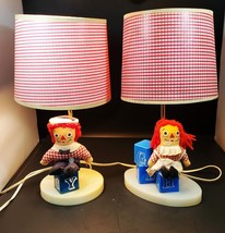 Vintage Raggedy Ann and Andy Doll Nursery Lamps, Blocks, 15&quot; Tall w/Shade - £101.68 GBP