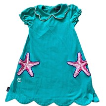 Simply Southern Teal &amp; Pink Embroidered Starfish Girls Cotton Dress 5T - £15.06 GBP