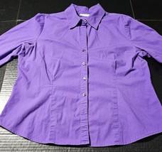 Kim Rogers Button Up Blouse Women&#39;s XL 3/4 Roll Sleeve Stretch Purple Shirt - $9.00