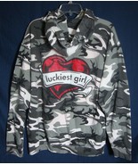 HOODIE Pink Camo Luckiest Girl Heart Boyfriend Sweatshirt Fleece Lined S... - $559.56 MXN