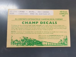 Vintage Champ Decals HC-233 CB&amp;Q Burlington Caboose Orange Car Older Let... - £11.90 GBP